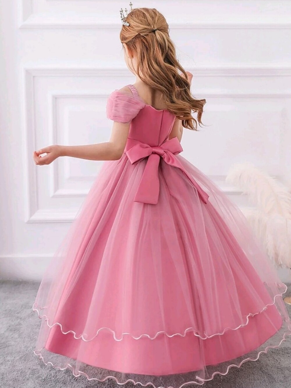 Girls 6T Ball Gown Flower girl Wedding dress formal dress pink embroidery floral - Picture 2 of 13